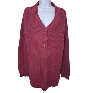 Blair Y2K‎ Loose Cable Knit Tunic V Neck Sweater Size 2x Chunky Cabin Core